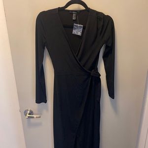 Long sleeve midi wrap dress